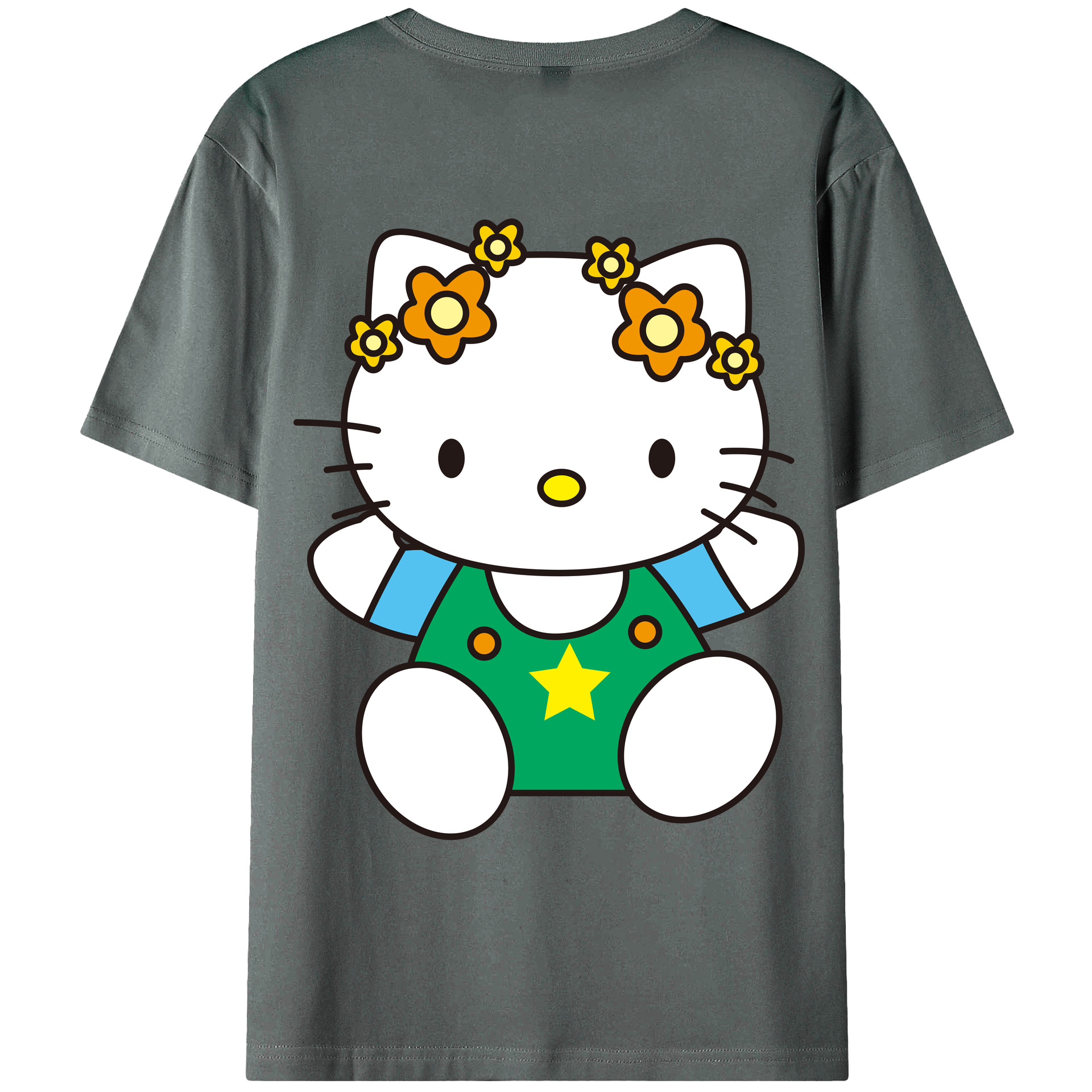 （画像用） Hello Kitty ハローキティ 綿100％ メンズ半袖Tシャツ（バックプリント） 通気性